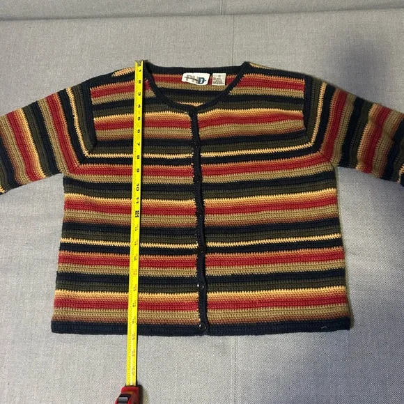 Vtg Multicolor Striped Women's Cardigan Sweater Small - Picture 4 of 9